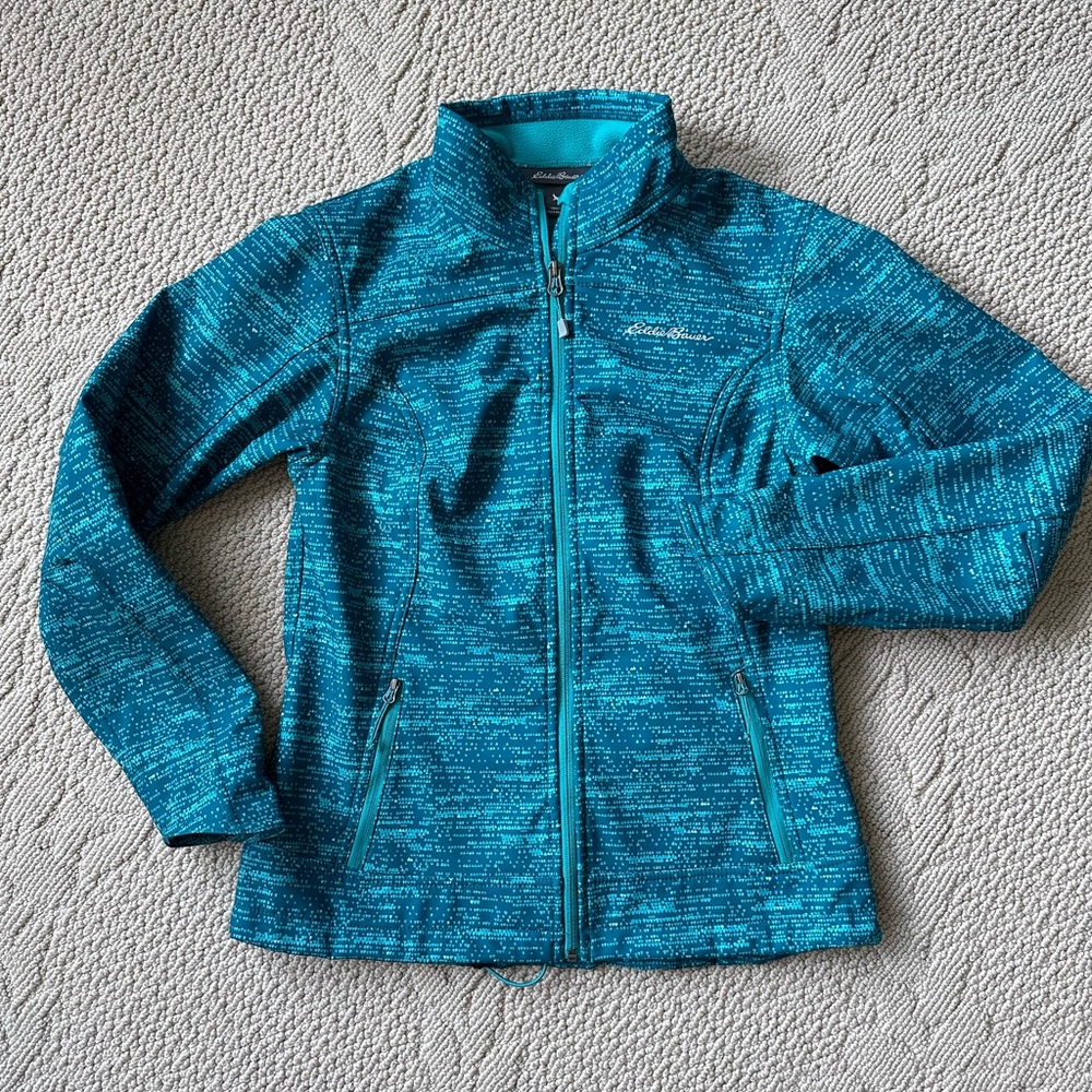 Eddie Bauer green and turquoise stretch, fleece lined jacket